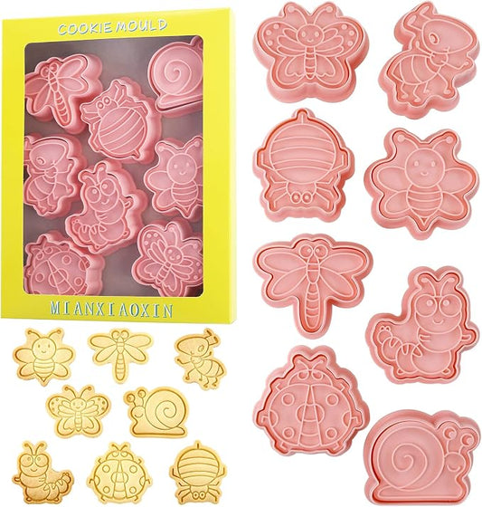 Insect Cookie Cutters Set 3D Cute Bee Dragonfly Ladybug 8 Pcs Cookie Cutter with Cookie Stamps for Baking (Insect)