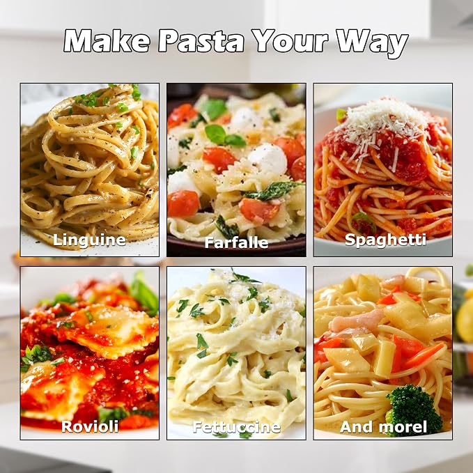 Pasta Maker Machine With 7 Adjustable Thickness Settings, Stainless Steel Manual Noodle Maker,Pasta Roller& Cutters With Removable Handle and Clamp For Kitchen (G-1350+Brush + Sponge)