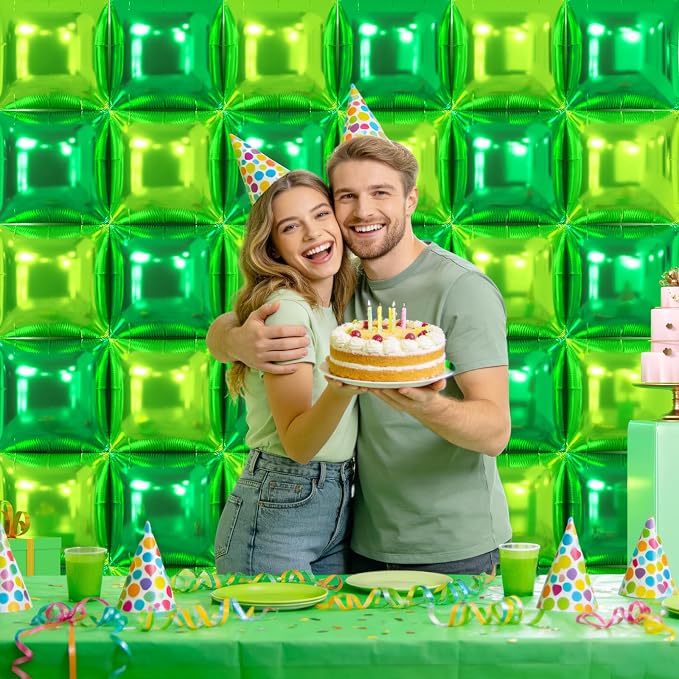NISOCY 36PCS Dark Green and Light Green Square Foil Balloons Wall Backdrop Double Sided Green Balloons Arch Kit for Birthday Baby Shower St. Patrick's Day Spring Summer Jungle Theme Party Decorations