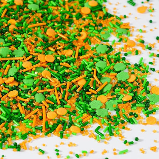 St. Patrick's Day Sprinkles Mix, 4.23oz Shamrock Green & Gold Confetti, Jimmies, Nonpareils for Cake Decorating, Cookie, Cupcake, Ice Cream Topper, Baking Toppings - Spring, Birthday Party Supplies