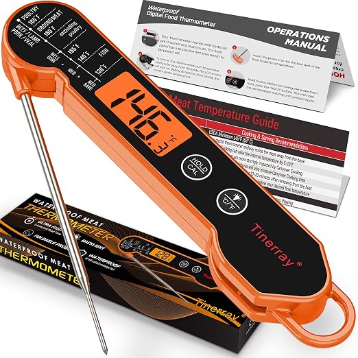 Professional Digital Meat Thermometer Instant Read Waterproof – Folding Probe Food Thermometer with Backlight & Calibration, Fast Read for BBQ, Grill, Deep Fry, Liquids, Gift for Chef (Orange)