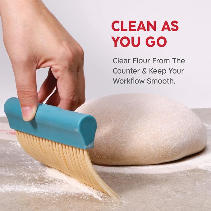 KneadAce Dough Scraper & Baker’s Brush.Stainless Steel Bench Scraper & Flour Cleaning Brush. Kitchen Tool for Pastry, Sourdough and Baking Prep Bread Dough Cutter, Gift For Bakers (Gray/Turquoise)