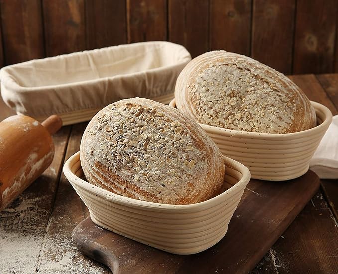 12 inch Oblong Oval Banneton Bread Proofing Basket, Brotform Bread Dough Proofing Rattan Basket +Liner Combo Set