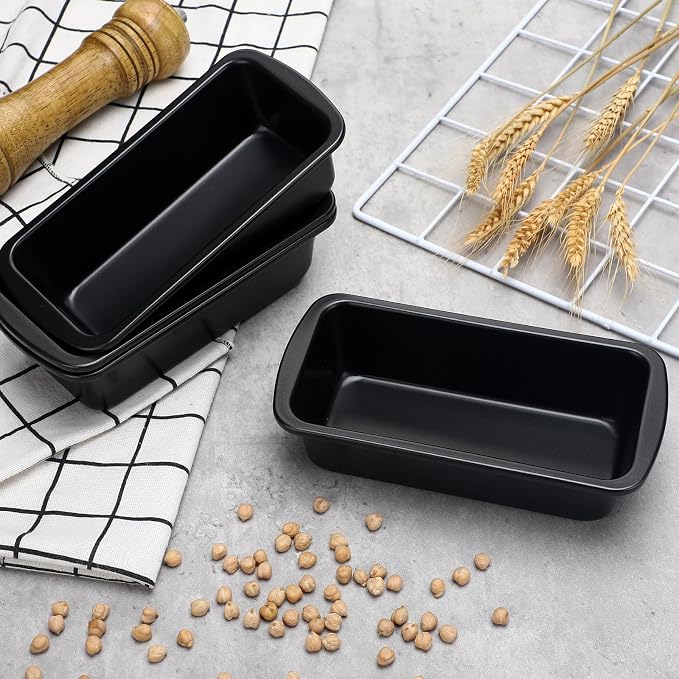 Patelai 4 Pack Small Loaf Pans for Baking Bread Non Stick Bread Pan Rectangle Baking Tray Toast Mold(Black,10 x 5.12 Inch)