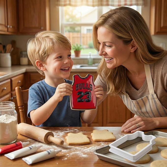 Mostop Basketball Jersey Cookie Cutter with Stampers, 3D Sports Cookie Cutter Set, Cake Decoration Tools Birthday Party Supplies Favors