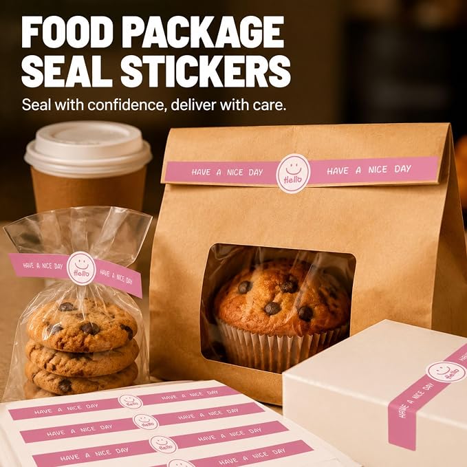400PCS Tamper Proof Stickers for Food Packaging, 8 x 0.8 Inch Seal Stickers for Food Delivery, Tamper Seal Stickers Home Bakery Supplies