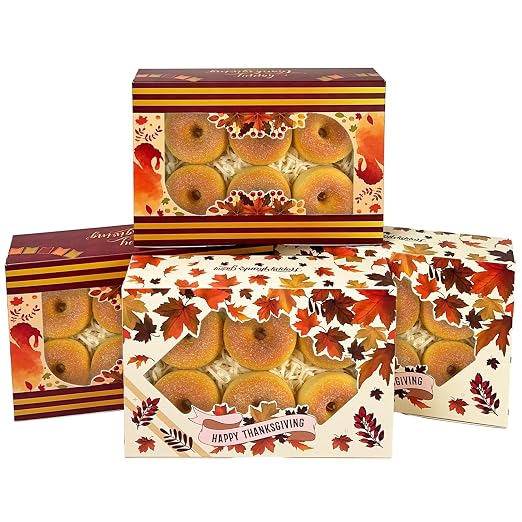 qiqee Thanksgiving Cookie Box with Window 9x6x2.5 inch 15Pcs Pastry Macaron Thanksgiving Leaves Bakery Box For Thanksgiving Day