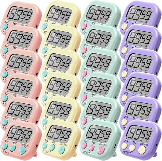Weewooday 24 Pcs Digital Kitchen Timer Magnetic Timer Bulk On/Off Switch Minute Second Count up Countdown Loud Alarm for Exercise Cook Baking (Macaron Colors)