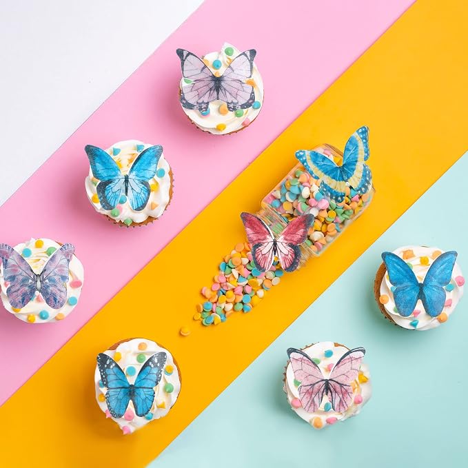 Gyufise 40Pcs Edible Butterfly Cake Decorations - Wafer Paper Butterflies & Cupcake Toppers - Dark