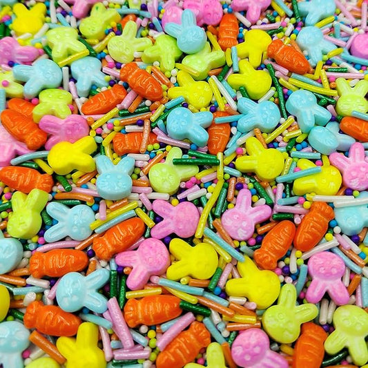 Easter Sprinkles for Cake Decorating, Colorful Spring Sprinkles Mix, Edible Candy Carrot, Bunny, Nonpareils, Jimmies Sprinkle for Easter Cupcake Toppers, Baking Cookies Decorating, Ice Cream Toppings
