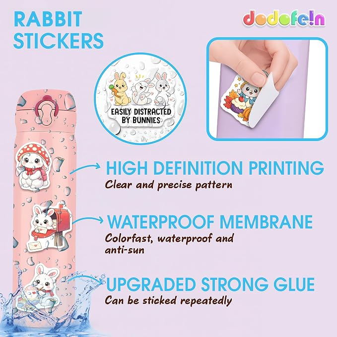 Bunny Stickers 50PCS – Waterproof Vinyl Rabbit Decals for Water Bottles, Laptops, Journaling – Non-Repeating Decals, High-Definition Print Gift for Womens