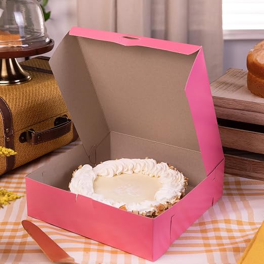 Southern Champion Tray 0871 Pink Paperboard Non-Window Lock-Corner Bakery Box, 10" Length x 10" Width x 3" Height (Case of 200)