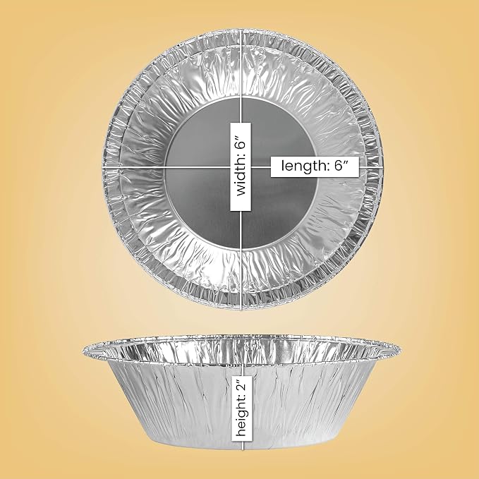 PLASTICPRO 6'' Inch Round Tin Foil Cake Pans Disposable Aluminum, Freezer & Oven Safe - For Baking, Cooking, Storage, Roasting, & Reheating, Pack of 50