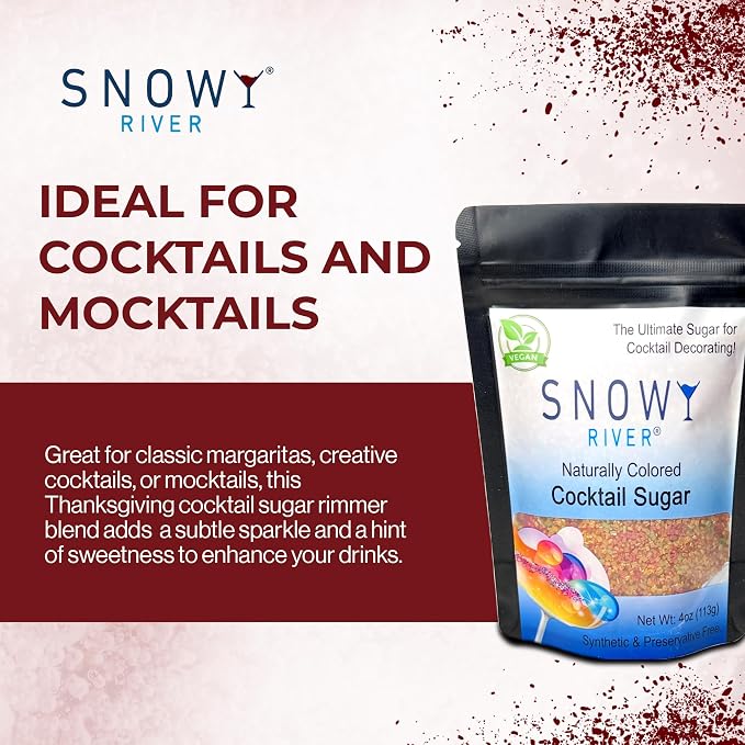 Snowy River Thanksgiving, Cocktail & Margarita Sugar Rimmer - Vibrant Naturally Colored Sugar for Cocktail Rimming, Baking & Decorating, Medium Crystal - 4oz