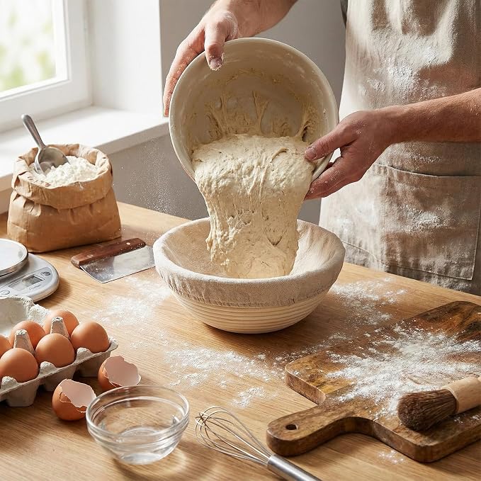 LemonRoad 2 Pcs 9 Inch Bread Proofing Baskets with Shower Caps Set Banneton Basket Sourdough Proofing Basket with Cloth Liners &1000 Pcs Shower Caps for Sourdough Bread Making Baking Ferment(Round)