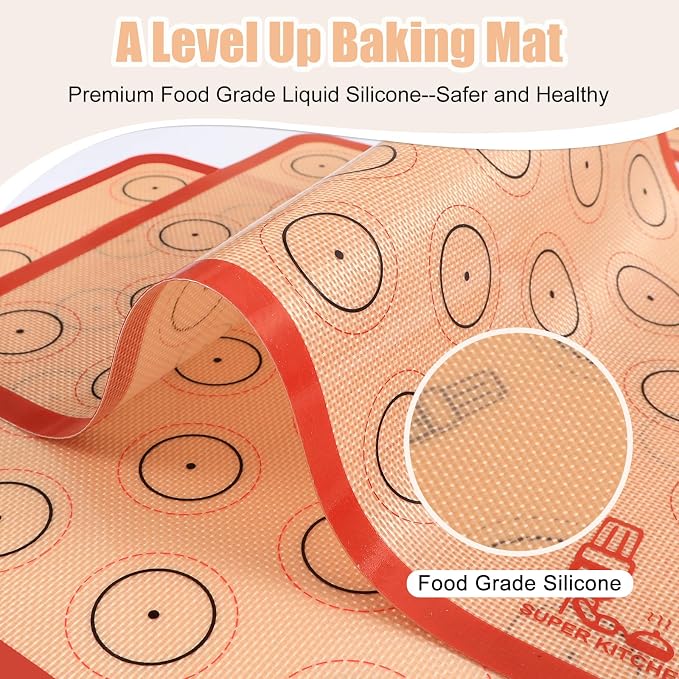 Folksy Super Kitchen Silicone Macaron Baking Mat - Set of 3 (2 Half Sheet and 1 Quarter Sheet), Non Stick Silicon Oven Liner For Macaroons and Cookies (16.5x11.6, Red) (Pack of 2)