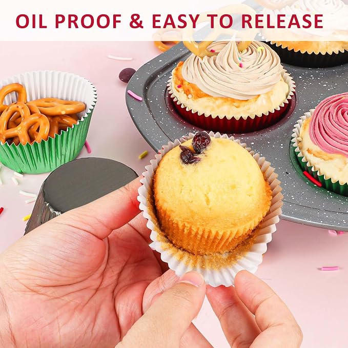 Caperci Black Foil Cupcake Muffin Liners Standard Size Baking Cups 150-Pack - Premium Greaseproof & Sturdy