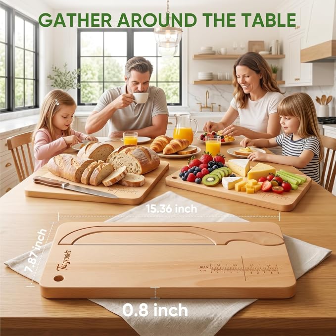 Upgraded Bread Knife and Board Set-Adjustable Thickness Bread Slicer for Homemade & Sourdough with Scale Line Serrated Stainless Steel Blade, Magnetic Storage Perfect for Artisan Bakers
