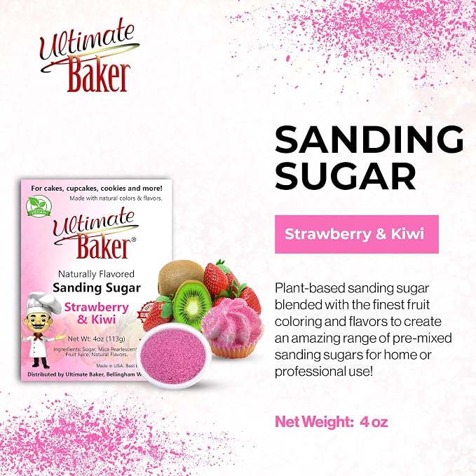 Ultimate Baker Flavored Sanding Sugar - Burst of Flavor & Color for Cakes, Cookies & More, All-Natural, Perfect for Baking & Decorating or as a Flavored Coffee Sugar (Strawberry-Kiwi)