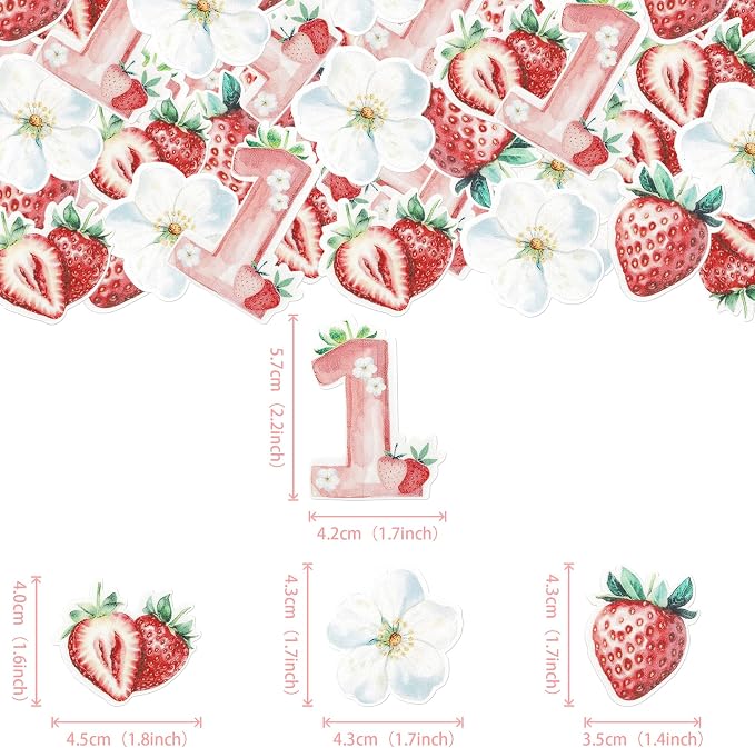 60 PCS Edible Sweet One Strawberry Cupcake Toppers Flower Strawberry First Birthday Cake Decorations Edible Berry Strawberry Cupcake Picks for Baby Shower 1st Birthday Party Food Decorations Supplies