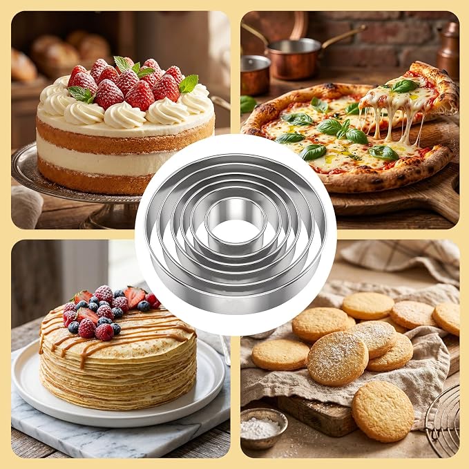 6 PCS Round Cookie Cutters, Stainless Steel Circle Biscuit Cutters for Baking, Multi Size Cookie Shaper for Pastry Donuts Fondant Sandwich