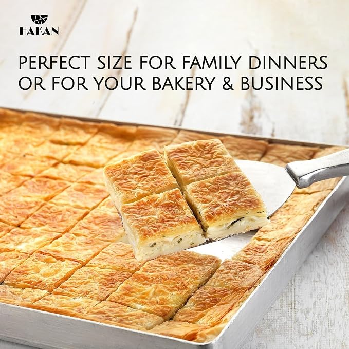 Hakan Aluminum Half Sheet Baking Pan 14x18-inch, 2.2lbs Weight, Thick Rust-Free Bakeware, Wrap Resistant Food Grade Aluminum Baking Tray, Cookie Sheet Oven Tray, Heavy-Duty Baklava Tray, Silver