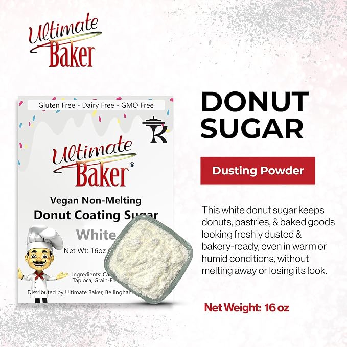 Ultimate Baker Vegan Dusting Powder, Non-Melting Snow Sugar for Donuts, Icing & Baking with a Smooth White Coating for Decorating & Finishing (16oz (1lb))