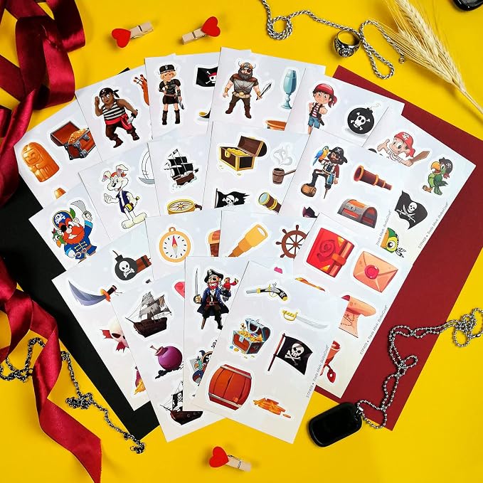 BulbaCraft 100Pcs Pirate Stickers, Skull and Crossbones Stickers, Pirate Party Supplies, Gifts for Women & Men