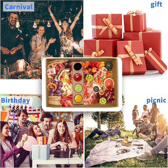 Large Cardboard Pastry Boxes Heavy Duty, Charcuterie Board Boxes with Lids 10PK, Disposable Catering Serving Platters for 5-8 People, Sturdy Takeout Containers for Picnic Box To-Go 15"x10"x3.5"