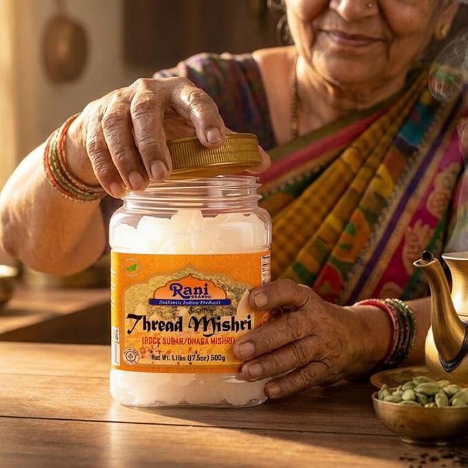 Rani Thread Misri (Rock Sugar/Dhaga Mishri) 17.5oz (1.1lbs) 500g PET Jar ~ All Natural | Gluten Friendly | No Colors | Vegan | Kosher | Indian Origin