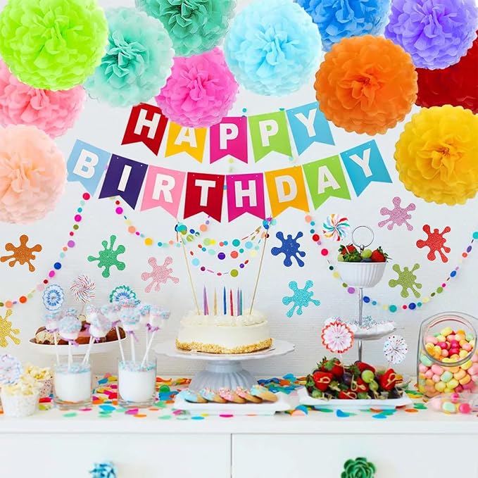 Vuzvuv 54Pcs Glitter Art Paint Splatter Paper Cutouts Bulletin Board Decorations for Birthday Party Theme Decor Supplies