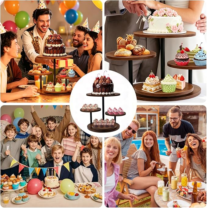 4 Tier Round Cupcake Tower Stand for 50 Cupcakes, 360° Rotating Wood Cake Stand with Tiered Trays, Farmhouse Cookie Stand for Dessert Table Display for Wedding Birthday Baby Shower Tea Party ﻿