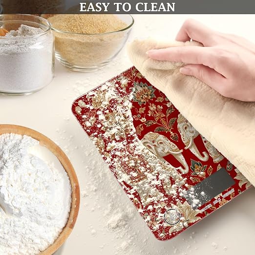 Food Scale Kitchen Scale Food Weight Scales Digital Weight Grams and Ounces Small Electronic Food Scale for Baking Cooking Red Retro Elephant Flowers