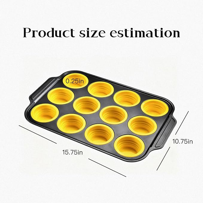 Collapsible Silicone Cupcake Pan, Egg Bites Silicone Mold & Donut Molds for Baking, 12-Cavity Pressable Tray, Perfect for Muffins, Egg Bites & Donuts