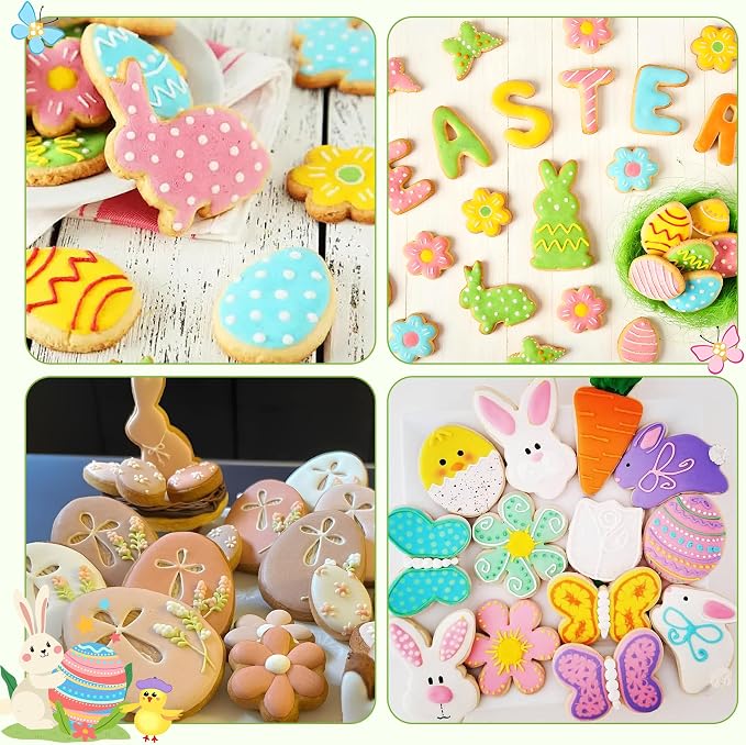 Easter Cookie Cutter Set - 12Pcs Mini Cookie Cutters Variety Pack with Dough Scraper, Stainless Steel Cookie Mold for Biscuits, Fondant, Sandwiches and Pancakes, Style B