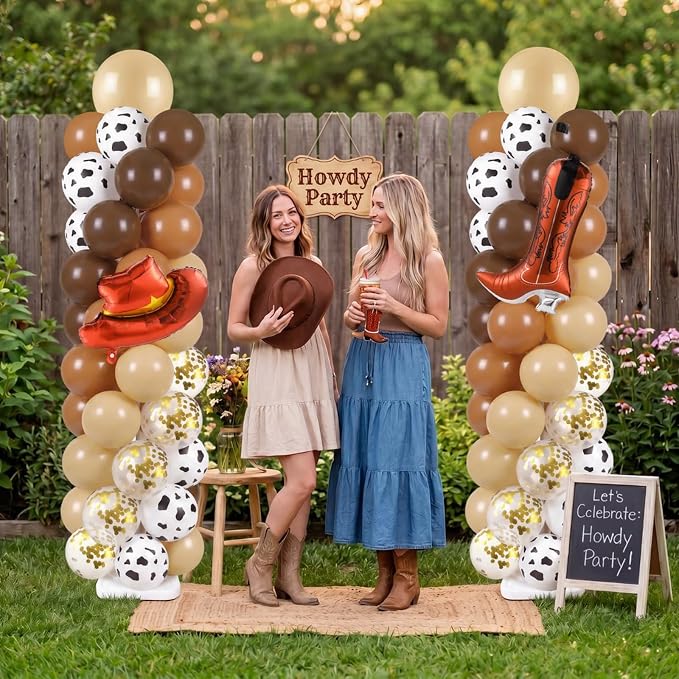 Skylety 2 Sets Western Balloon Column Stand Kit Cowboy Brown Cow Print Balloon Stand with Bases for My First Rodeo Birthday Wedding Baby Shower Decorations Supplies