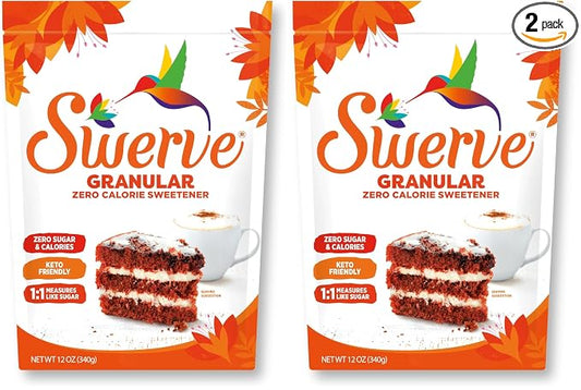 Swerve Ultimate Sugar Replacement Sweetener, Granular Sugar Substitute, Zero Calorie, Keto Friendly, Zero-Sugar, Non-Glycemic, Gluten Free, 12 ounces (Pack of 2)