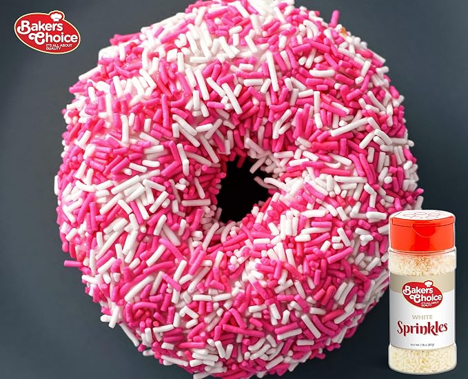 Bakers Choice White Sprinkles for Baking - Jimmies Sprinkles for Ice Cream Toppings - Dairy Free, Kosher 2.8 oz.