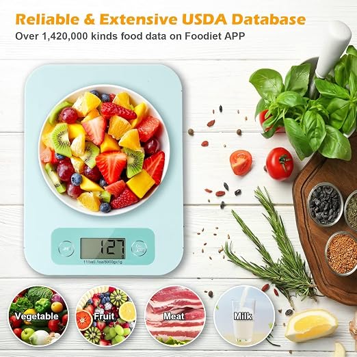 URAMAZ Smart Food Scale with Nutritional Calculator, Digital Kitchen Scale with Bluetooth App for Weight Loss, Food Weight Scale for Diet, Keto, Macro, Calories Counting, Tracking, 11lb