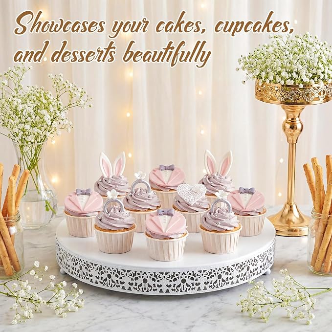 Wenqik 20 Inch White Cake Stand Set Metal Round Cupcake Dessert Stand with Cake Cutting, Spatula Wedding Cupcake Pastry Display Candy Holder Display for Wedding Party Birthday Baby Shower(Classic)