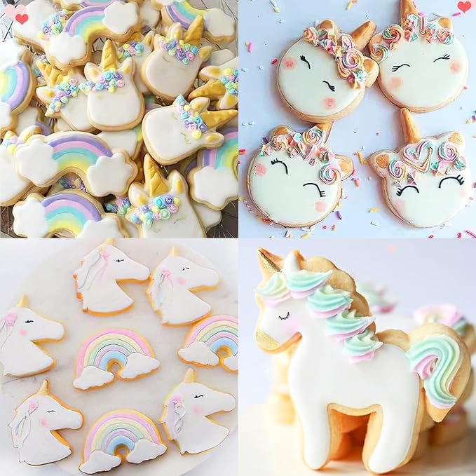 Unicorn and Rainbow Cookie Cutters, Set of 8, Cookie Biscuit Mold Food Grade Stainless Steel Fondant Cutters (Cartoon Cookie Cutters Set) For Cake Decoration