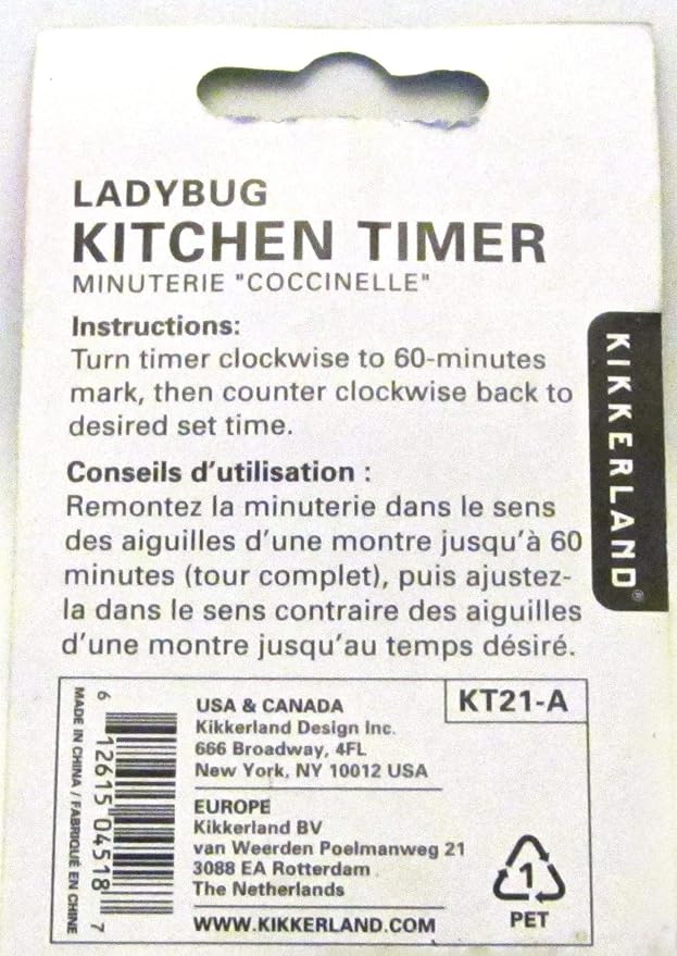 Kikkerland Ladybug Kitchen Timer, Red (KT21-A), 5.7 x 5.7 x 4.4 cm