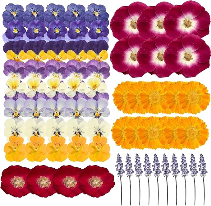 70 Pcs Edible Flowers for Cocktails & Cake Decorating – Real Dried Edible Flowers Cupcake Toppers, Food Grade Edible Pressed Flowers for Drinks, Garnish & Crafts (Pansies, Rose, Calendula, Lavender)