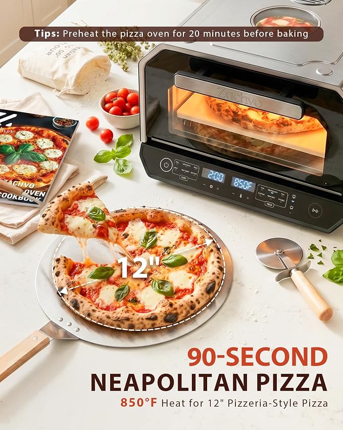 13-in-1 Countertop Pizza Oven, 90-Second 12 Inch Pizza, up to 850°F, 6 Presets & 6 Bake Modes, PID Control, Expert Mode Makes 5 in 30 Min for Home Pizzeria, Top Window & On-Demand Light, Silver