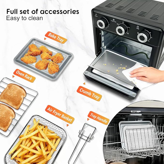 10QT Air Fryer Toaster Oven Combo, 3-Layer Cooking Air Fryer Oven with Visible Window, Countertop Airfryers with 5 in 1 Functions, Cooks 6 Toast slices at once, Compact capacity for small kitchen