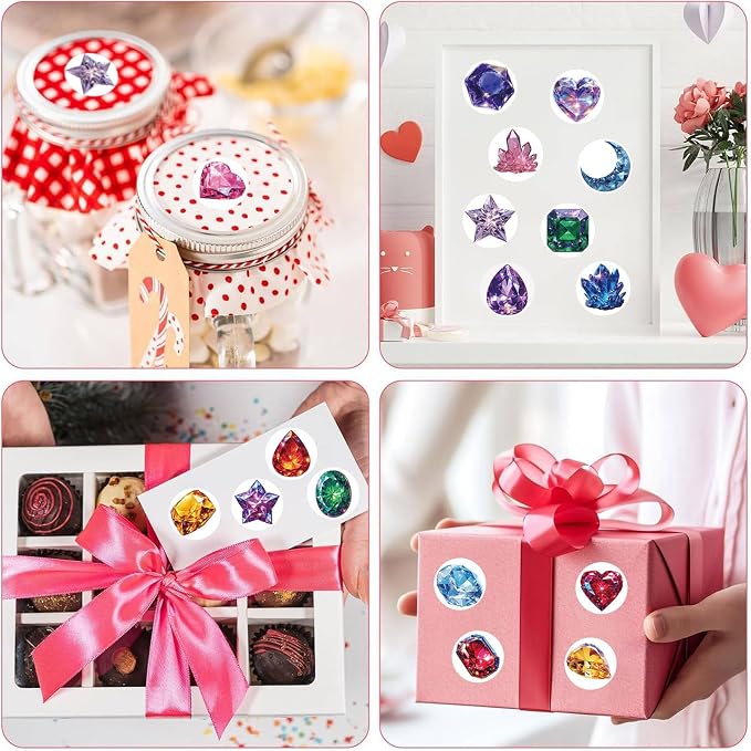 Diamond Stickers,500pcs Self-Adhesive Iridescent Gem Crystal Stickers Cute Moon Star Heart Jewel Stickers for Crafts Scrapbooking Reward Party Favors