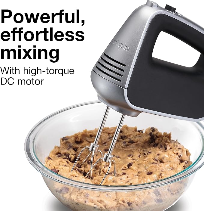 Proctor Silex 5-Speed + Boost Electric Hand Mixer with Powerful 1.3 Amp DC Motor For Effortless Mixing & Consistent Speed in Thick Ingredients, Slow Start, Silver (62501)