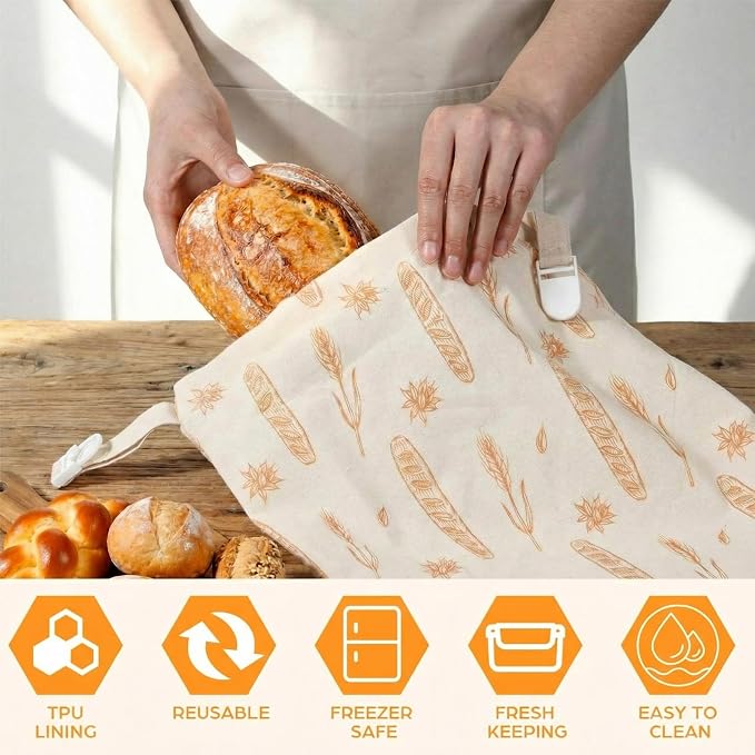 Tallew 3 Pack Beeswax Bread Bags for Sourdough & Homemade Bread 17 x 13'' XL Reusable Organic Linen Beeswax Wraps with Sealing Zip for Fresh Food Storage Loaf Freezer Baker(Classic Style)