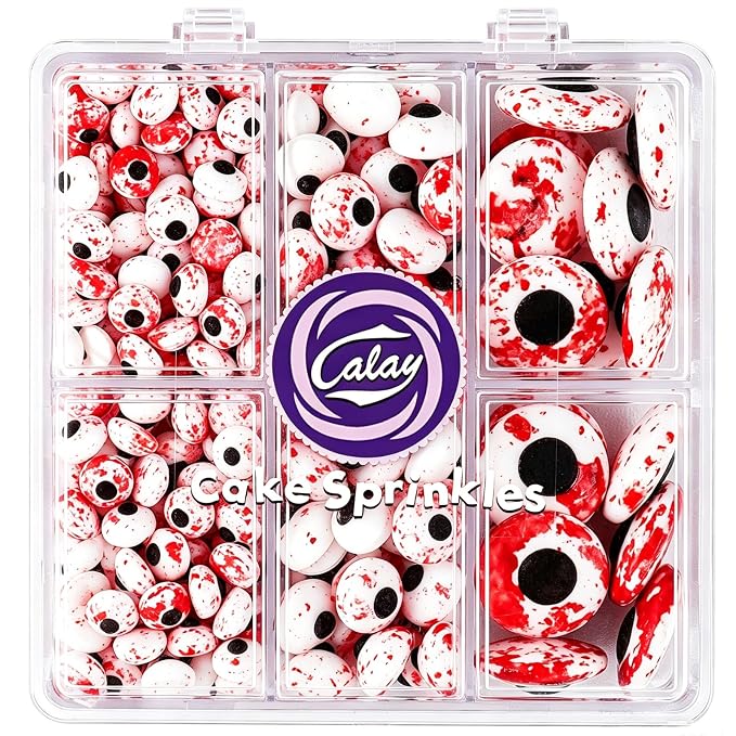 Halloween Sprinkles Edible Candy Eyes, 130g/4.6oz Bloody Red Eyeball Sprinkles for Decorating, Cupcake, Ice Cream, Donuts toppers 7mm 1cm 2cm