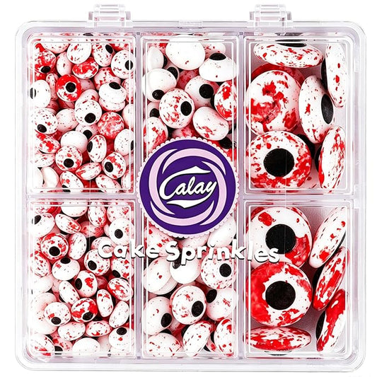 Halloween Sprinkles Edible Candy Eyes, 130g/4.6oz Bloody Red Eyeball Sprinkles for Decorating, Cupcake, Ice Cream, Donuts toppers 7mm 1cm 2cm